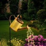 Solar Lights Outdoor Garden Watering Can, Large 20cm Solar Garden Waterproof LED Fairy String Lights, Hanging Metal Garden Ornament for Yard Lawn Pathway Patio, Gardening Birthday Gifts for Women Mum