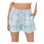 Sopesil Womens Pyjama Shorts with Pocket, Drawstring, Printed, Blue, S
