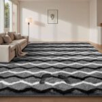 Sour Lemon Rugs Living Room 120x160cm, Dark Grey and Black White Striped – Sold by Denyu Dong / FBA
