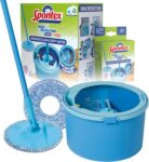 Spontex Aqua Revolution System Xtra Floor Mop and Bucket Set with Free Refill Separates Clean & Dirty Water Cleans Laminate, Wood & Tile Flooring Flat Spin Mop with Microfibre Refills