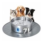 Stainless Steel Dog Water Fountain, 7L Large, with Feeding Mat