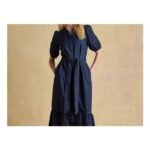 Susanna Navy Short Sleeve Broderie Midi Dress