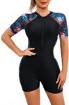 Swimming Costume Women Short Sleeve One Piece Swimsuit with Shorts