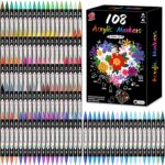TBC The Best Crafts 108 Colors Dual Tip Acrylic Paint Markers,Waterproof, Non-Toxic, odorless, Suitable for Paper, Pottery, Stones, Backpacks, Glass (108 Colors)