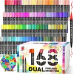 TBC The Best Crafts Dual Tip Brush Markers, 168 Colors Art Markers for Adult Coloring Books, Double Tip Colored Pens with Fine Point and Brush Tip for Coloring, Writing, and Calligraphy