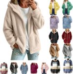 TEPTDirio Fleece Jacket Women Long Sleeve Solid Color Winter Coats for Women Uk Soft Warm Ladies Fleece Jackets Full Zip Oversized Fuzzy Womens Coats Autumn Winter Fluffy Thick Womens Hoodies