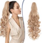 TESS 24 Curly Ponytail Extensions, 210g Claw in Long Ponytail Extension, Hair Pieces for Women, Dark Blonde With Beige Highlighted