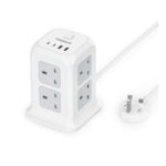 TESSAN 8-Way Tower Extension Lead, 2m, 4 USB Ports