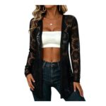 TOFOTL Womens Cardigans, Floral Lace, Lightweight, Open-Front, M, Black