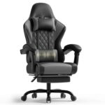 TRIUMPHKEY Gaming Chair With USB Massage Lumbar Support, Footrest, Ergonomic Computer Chair With Reclining Backrest, Headrest Grey Or Black
