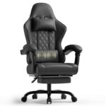 TRIUMPHKEY Gaming Chair for Adults with Footrest, Ergonomic Computer Chair with Massage Lumbar Support, Reclining Backrest – Black