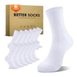 TUUHAW Cushioned White Cotton Socks 9-12 Men Women, 6 Pairs
