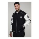 Tall Boxy Fit Collared Colour Block Varsity Jersey Jacket