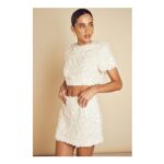 Textured Fluffy Sequin Mix Crop Top