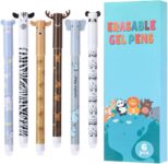 Thboxes 6 Erasable Gel Pens 0.5 Mm, Black & Blue Ink, Animal Print