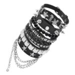 Ticome 5-Piece Gothic Rivet Leather Punk Studded Bracelet Set