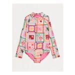 Tile Print Long Sleeve Swimsuit