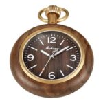Tiong round Deep Brown Wooden Quartz Pocket Watch for Men