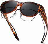 Tortoiseshell Fit Over Sunglasses for Women, Polarized UV400 Sunglasses That Go Over Glasses, Lightweight Wrap Around Shades with Case & Cloth