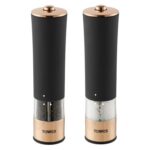 Tower Electric Salt and Pepper Mill, Stainless Steel, Soft-Touch Body, Rose Gold & Black/White – 3 Year Warranty