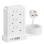 Tower Extension Lead , 12 Way 13A 3250W, 12 Switches, 3 USB-C and 3 USB-A Ports, 2M Prime Exclusive – Sold by Panway Direct / FBA