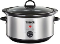Tower Slow Cooker with 3 Heat Settings and Removable Dishwasher Safe Pot, Up to 4 Portions, 3.5 Litre, Stainless Steel, T16039Y