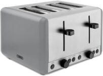 Tower T20086GRY Sera 4 Slice Toaster with 6 Browning Levels, Removable Crumb Tray, Defrost/Reheat/Cancel Functions, 1800W, Grey