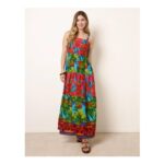 Tropical Beaded Detailed Tiered Maxi Dress