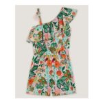 Tropical Print Asymmetrical Playsuit Multi