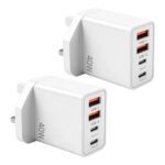 UK Plug USB-C Fast Charger 40W Dual Ports, 2-Pack