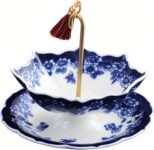 Umbrella Tea Infuser, Decorative Tea Filter Infuser Set, Creative Umbrella Ceramic Tea Strainer with Tray, Tea Accessories & Home Decor Gift (Blue)