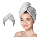 Unel Microfiber Hair Towel: Fast Dry, Anti-Frizz Turban 65x25cm Grey