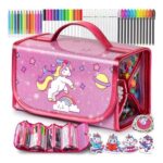 Unicorn Pencil Case for Girls with 48 Pcs Stationery Included