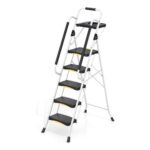 Urackify Folding 5 Step Ladder with Tool Tray, Heavy-Duty Step Stool