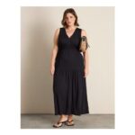 V-Neck Maxi Waisted Dress