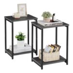 VASAGLE 2-Side Tables, 2-Tier, Steel Frame, Industrial Misty Grey/Black