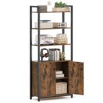 VASAGLE 6-Tier Bookcase, Tall Bookshelf with Doors, Metal Frame