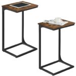 VASAGLE C-Shaped Side Table, Set of 2 with Metal Frame, Rustic Brown and Ink Black