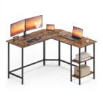 VASAGLE Computer Desk, L-Shaped Corner Desk, 130 x 130 x 76 cm, Gaming Desk, Workstation with 2 Storage Shelves