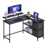 VASAGLE Computer Desk with 2 Drawers, Monitor-Stand, 135×105 Cm