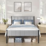 VASAGLE Double Bed Frame, with Upholstered Headboard, 135 x 190 cm 500 kg Weight Capacity, Easy Assembly, Dove Grey