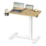 VASAGLE Overbed Table with Wheels, 70×40 Cm, Oak and White
