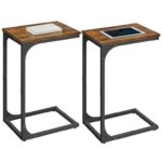 VASAGLE Set of 2 C-Shaped Side Table with Metal Frame, Industrial, Rustic Brown and Black