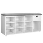 VASAGLE Shoe Storage Bench with Cushion, Drawer and Open Compartments