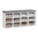 VASAGLE Shoe Storage Bench with Cushion and 12 Compartments