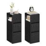 VASAGLE Slim Bedside Tables, Set of 2 with Drawers, Black