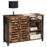VASAGLE Storage Cabinet, Sideboard with 2 Doors, Adjustable Shelves, 110 x 33 x 75 cm, Rustic Brown and Black LSC083B01