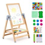 VEVOR Kids Wooden Art Easel, 2-in-1 Magnetic Whiteboard and Chalkboard