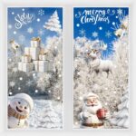 VEYLIN Xmas Window Clings – Christmas Window Stickers Static Snow Flakes Stickers Fancy Merry Christmas Window Decals (8 Sheets)