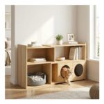 VITA VERO Cat Litter Box Enclosure Cabinet, Oak